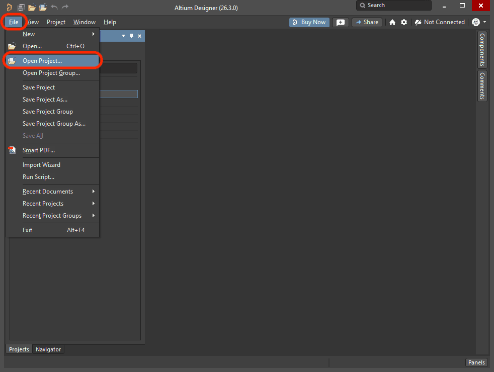 Click file, open project
