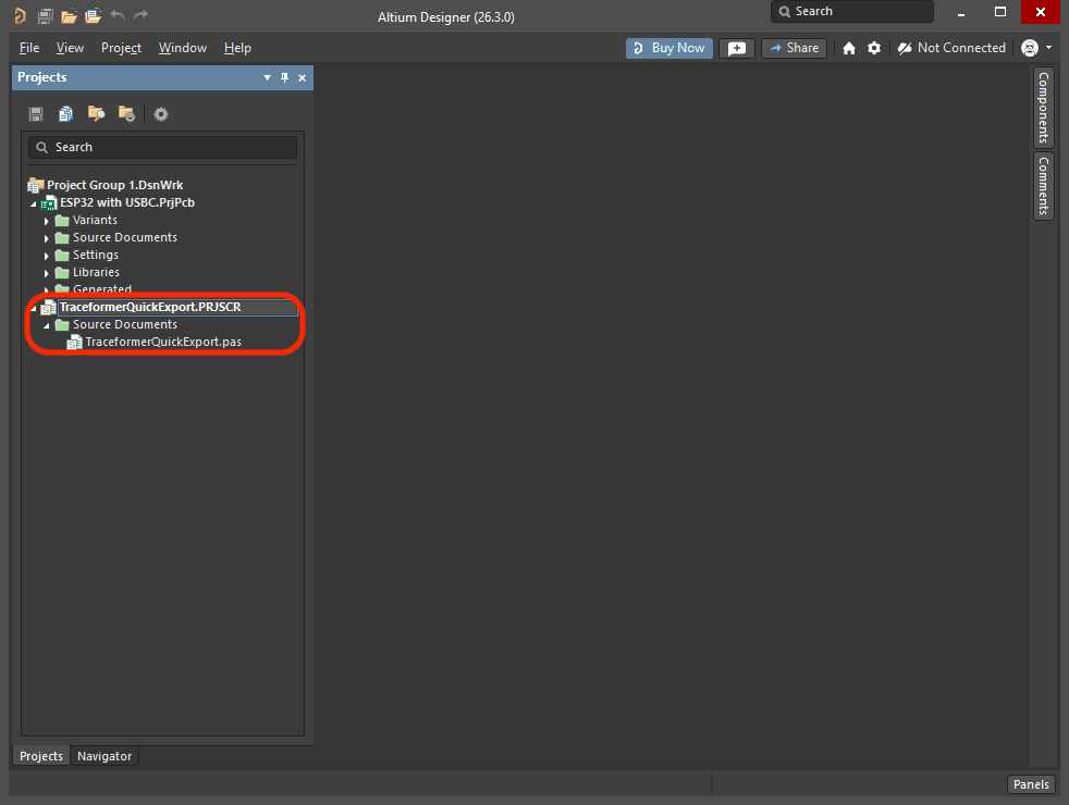 The script will appear in the project